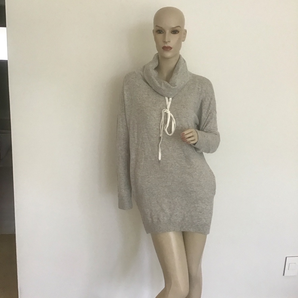 Splendid Williamsburg Drawstring Turtleneck Wool Blend Sweater‎ Dress Gray S